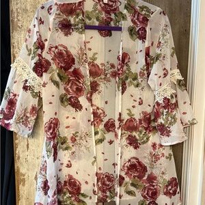 GG Collection Red 3/4 Sleeve Ruffled Tie Front Blouse